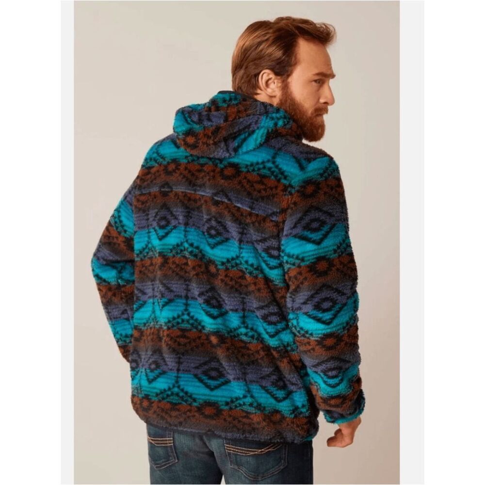 Ariat Polar Bear Fleece Hoodie Enamel Blue Serape Men’s Small
